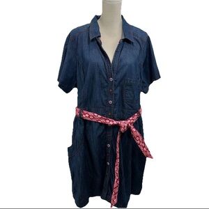 Joe Browns Belted Denim Button Dress Womens Sz 22 Bohemian Short Sleeve